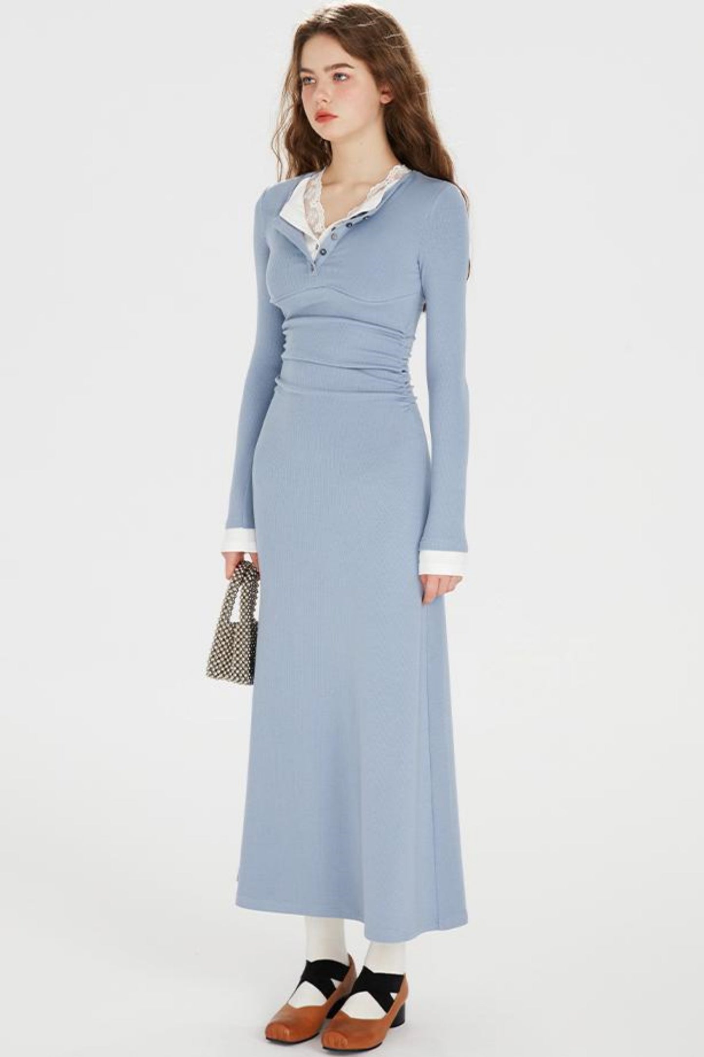 Sapphire Blue Lace Lapel Dress