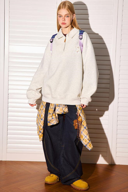 Semi Zip Embroidered Tops