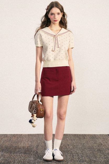 Navy Collar Dot Knit Top