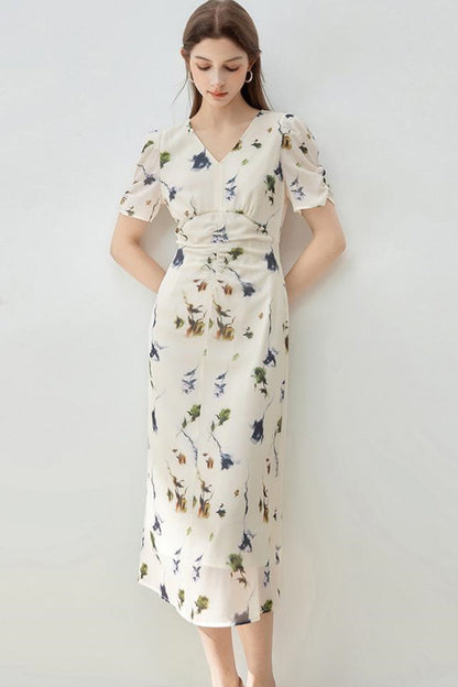 Floral V-Neck A-Line Dress