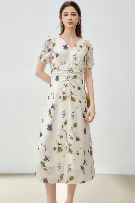 Floral V-Neck A-Line Dress