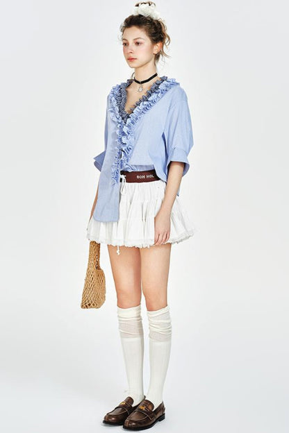 Blue Plaid V-Neck Shirt