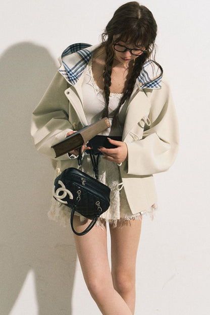 Navy Hooded Trench Coat