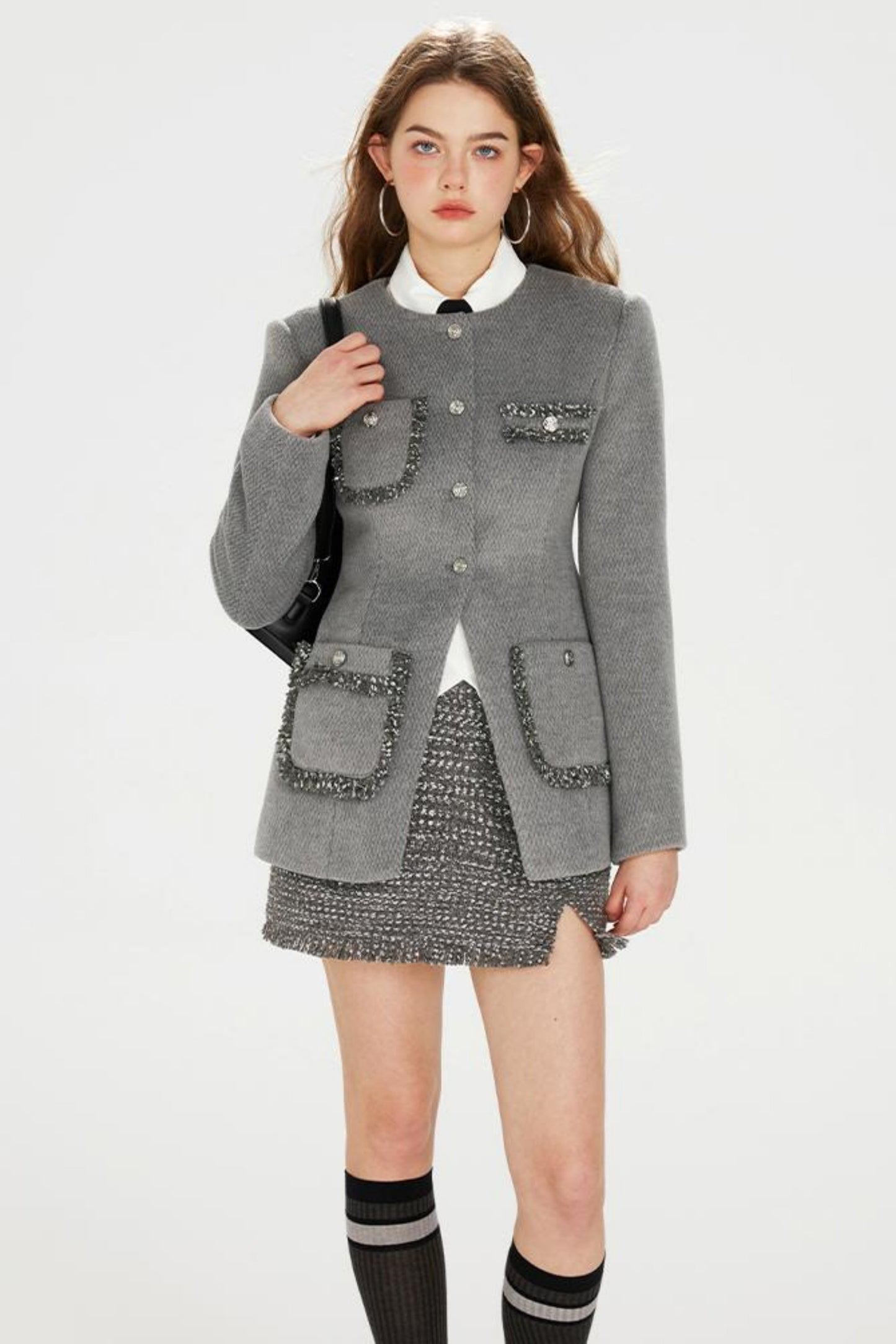 Gray Lace-Tweed Jacket Set-Up