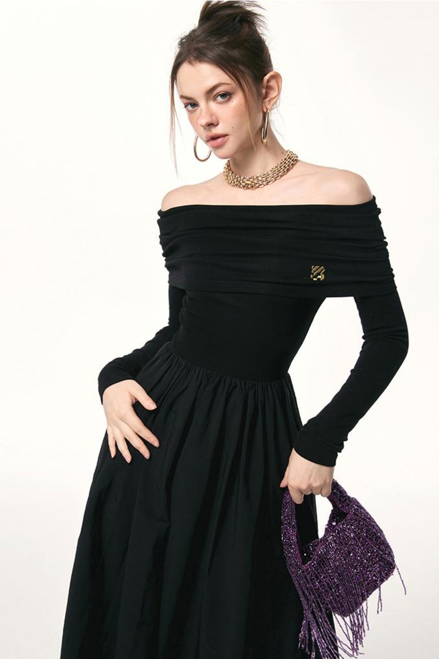 Black Embroidered Gown Dress