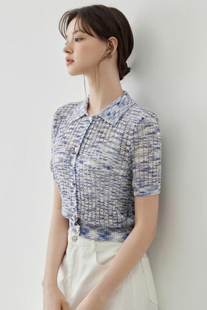 Elegant Polo Collar Short Sleeve Knit