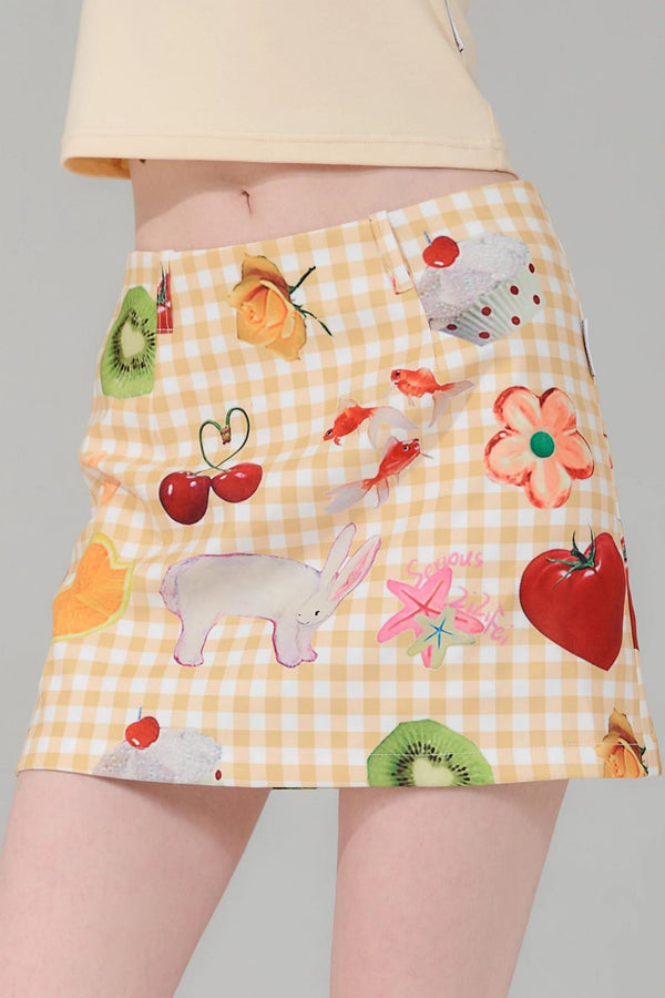 Green Plaid High-Waisted Skirt