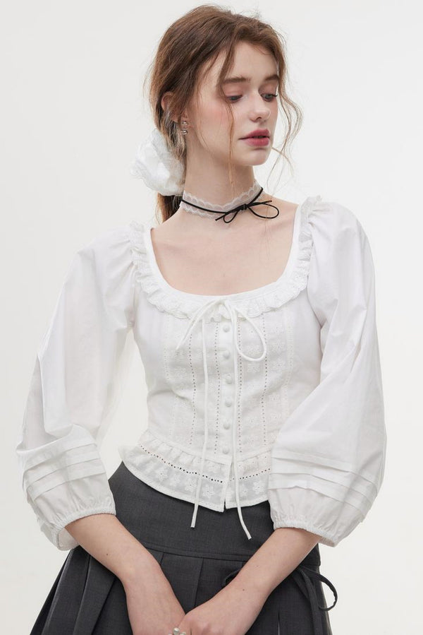 White Lace U-Neck Shirt