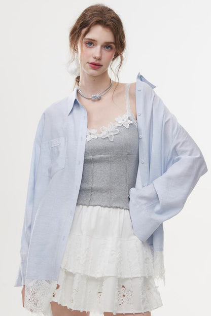 Lace-Trimmed Casual Shirt