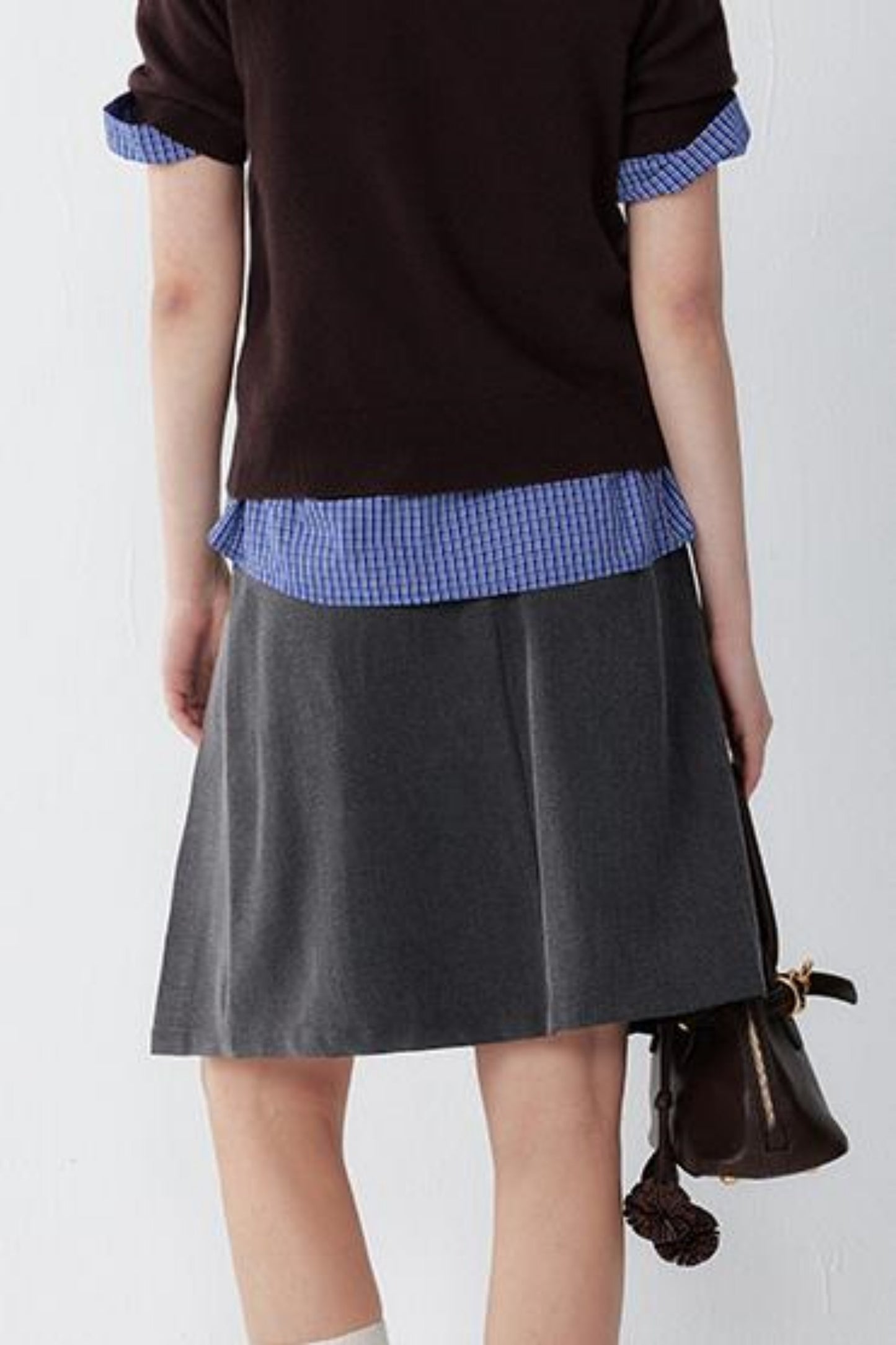Gray Pleated A-Line Skirt
