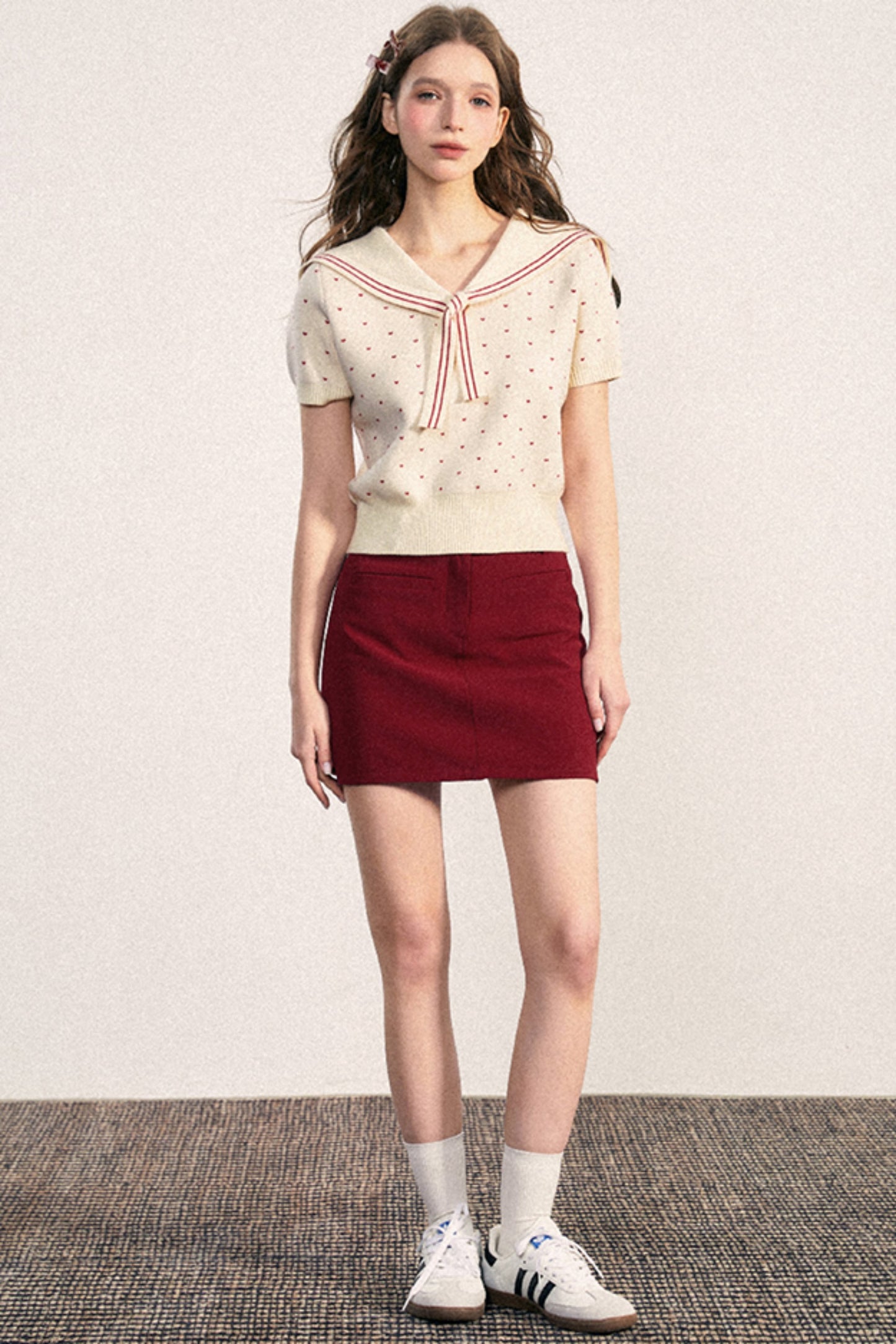 Navy Collar Dot Knit Top