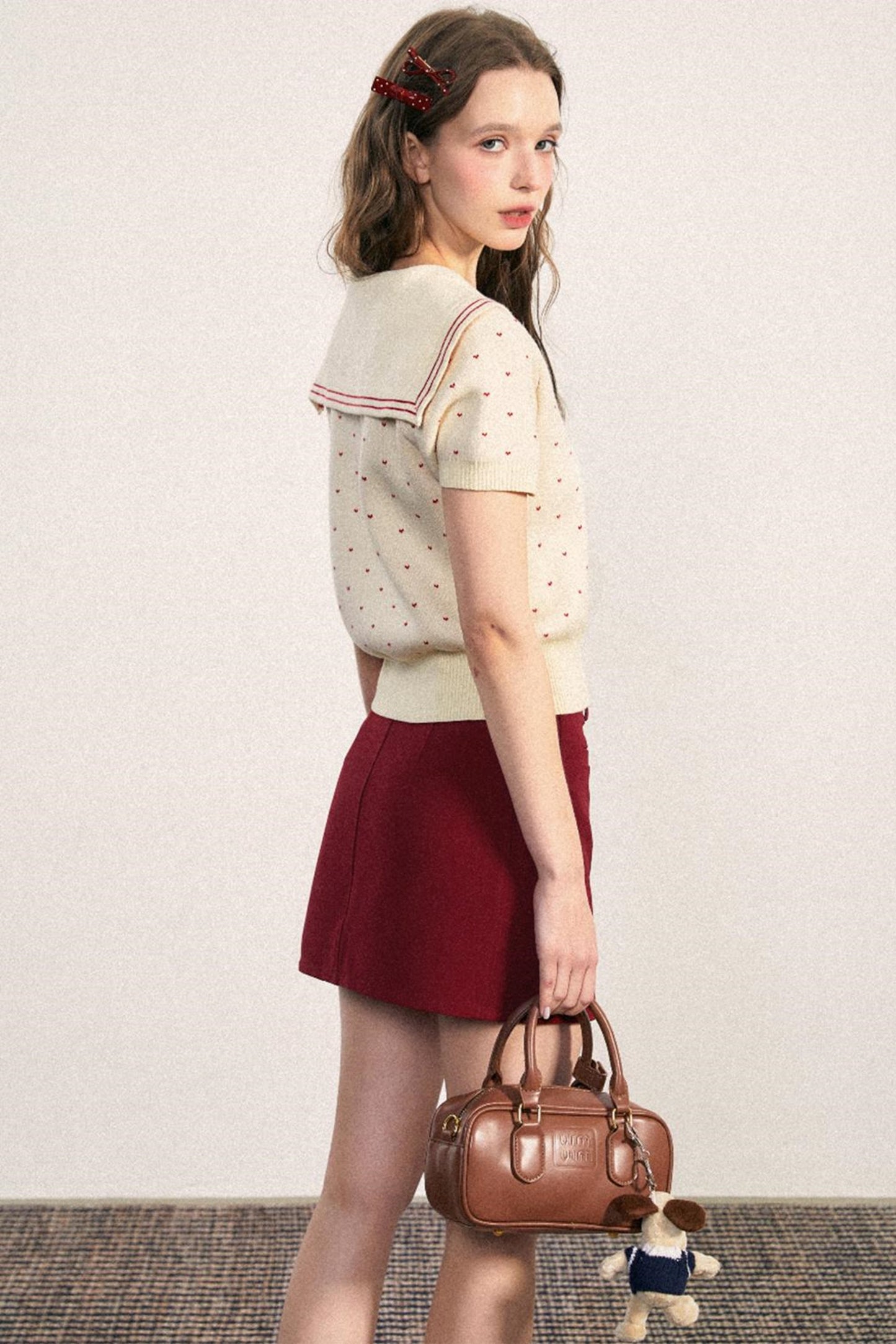 Navy Collar Dot Knit Top