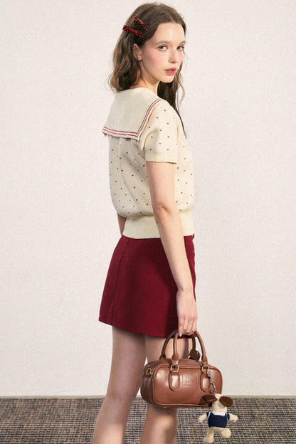 Navy Collar Dot Knit Top