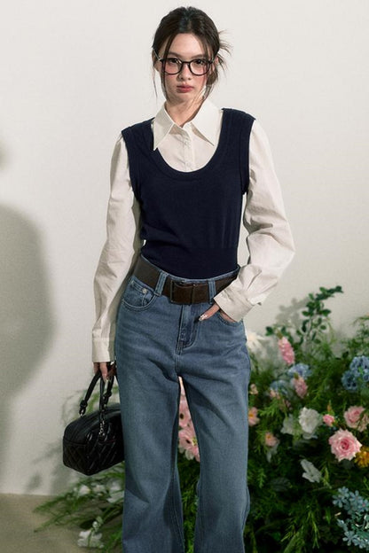 Layered Knit Vest With Skirt Set-Up