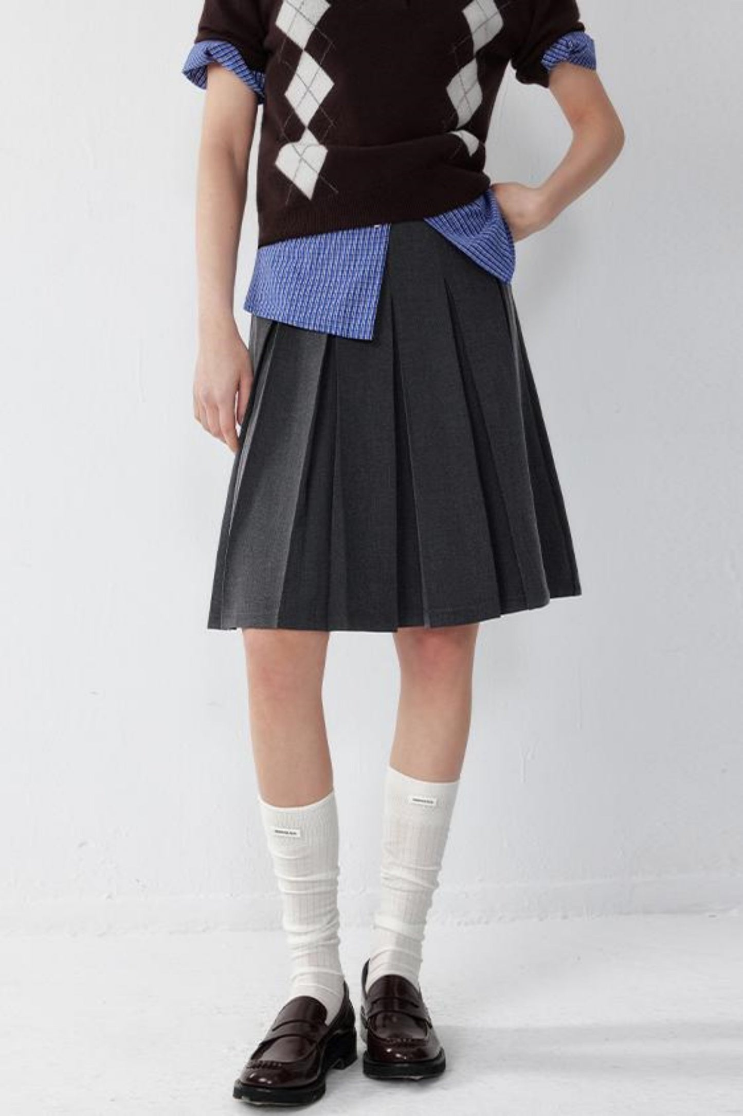 Gray Pleated A-Line Skirt