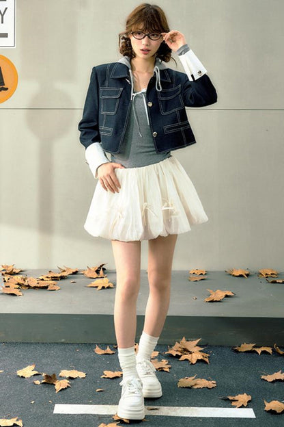 Gray Lace-Trimmed Knit With Skirt Set-Up