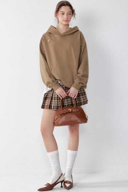 Brown Plaid Pleated A-Line Skirt