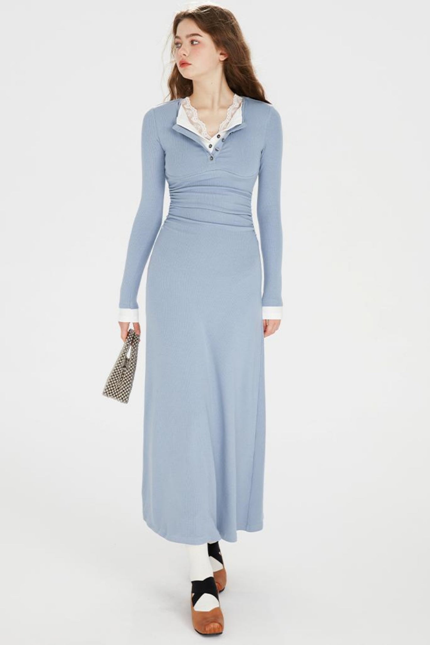 Sapphire Blue Lace Lapel Dress