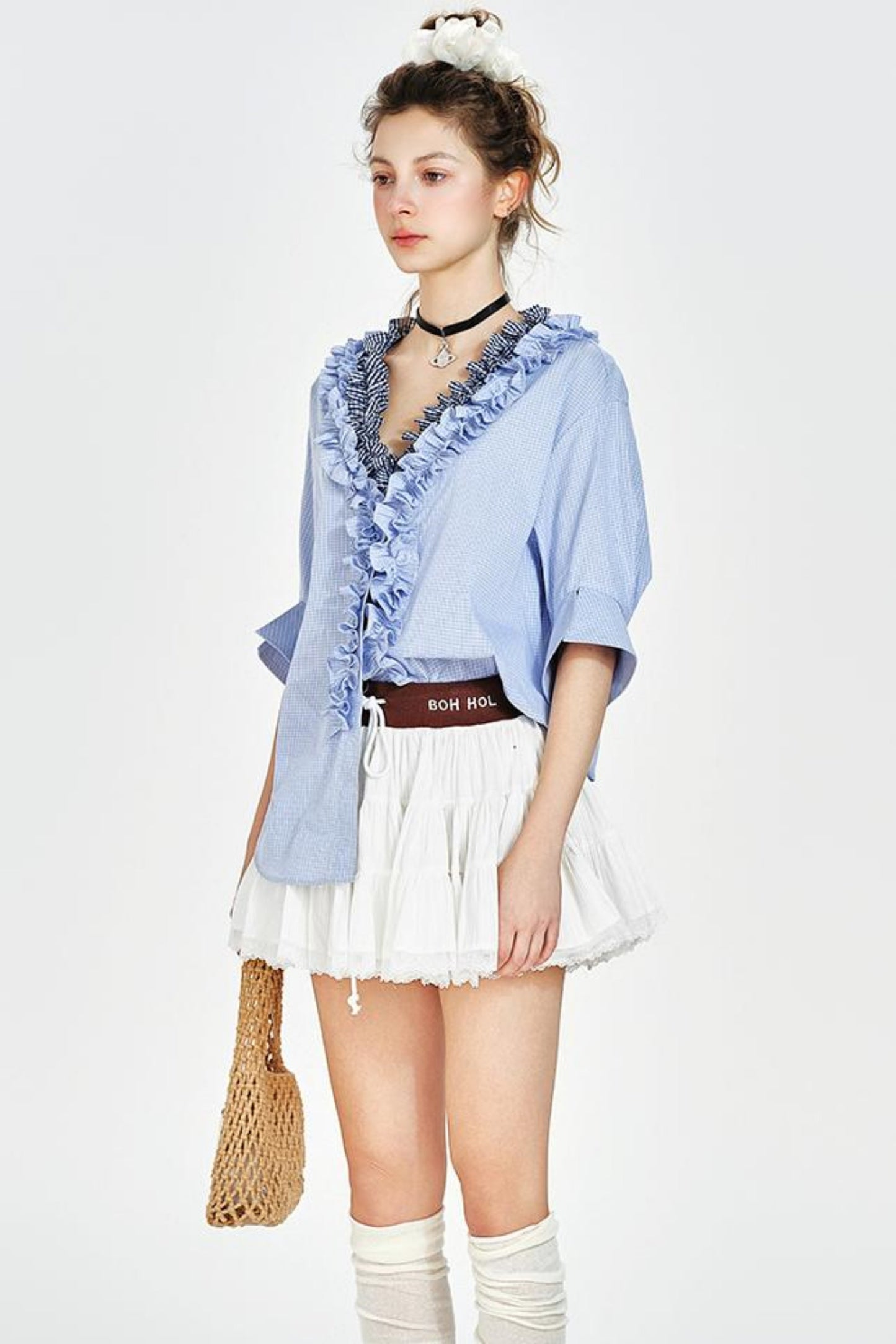 Blue Plaid V-Neck Shirt