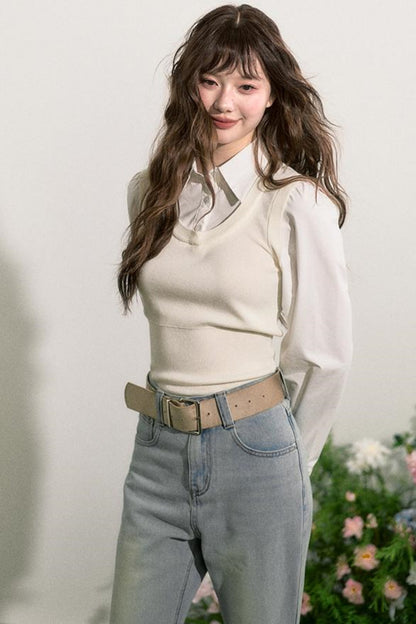 Layered Knit Vest With Skirt Set-Up