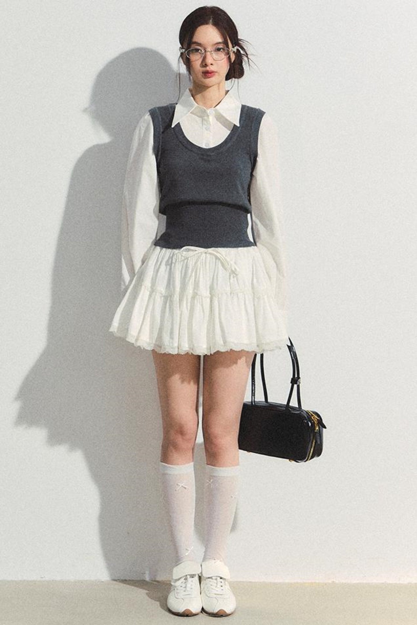 Layered Knit Vest With Skirt Set-Up