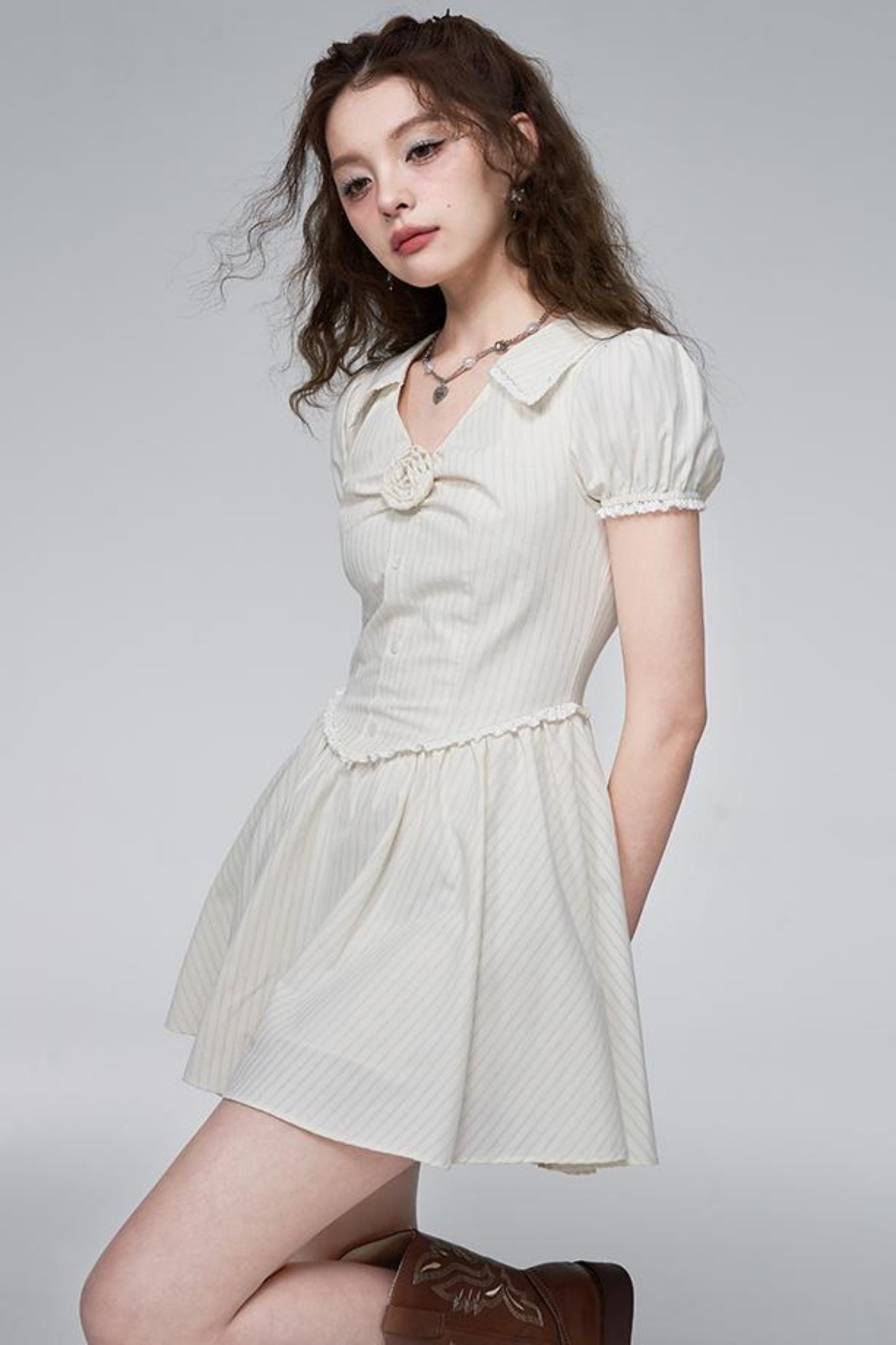 Rose Bubble Sleeve Dress