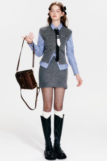 Chic Knit Vest & Skirt Set-Up