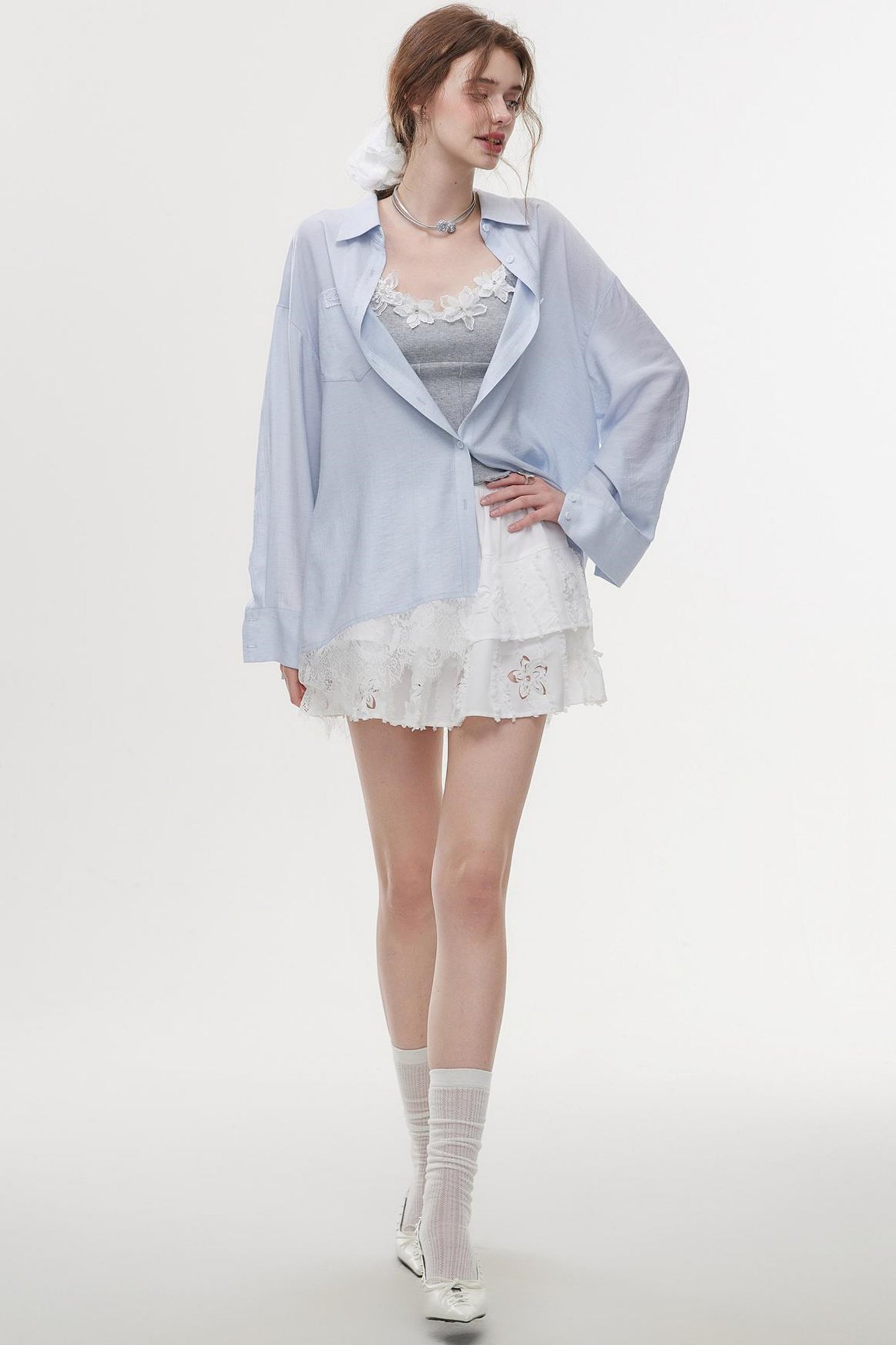 Lace-Trimmed Casual Shirt