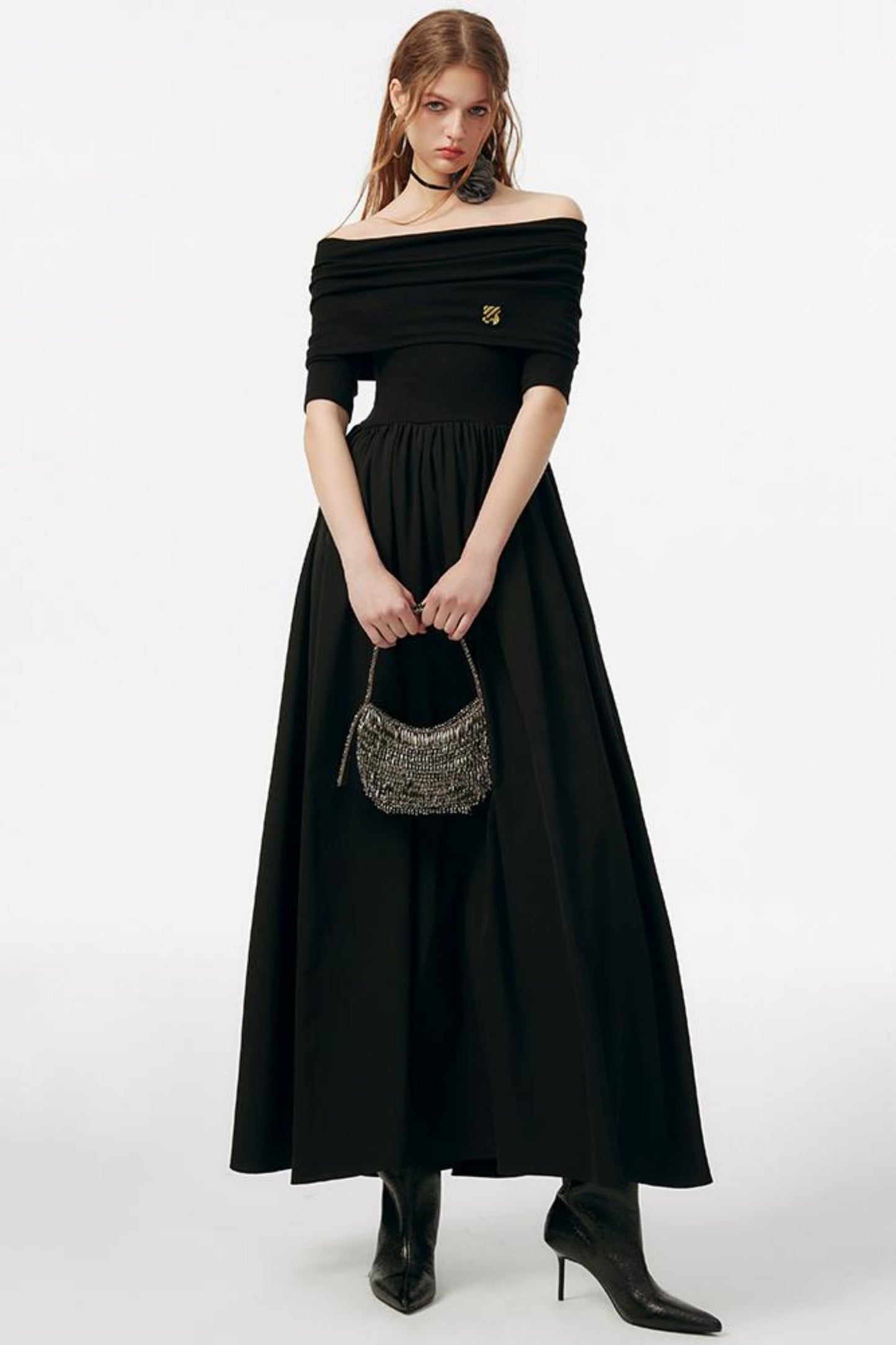 Black Embroidered Gown Dress