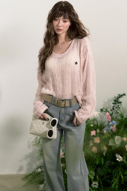 Pink Mohair Cowl Top