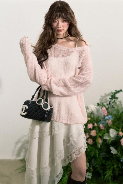 Pink Mohair Cowl Top