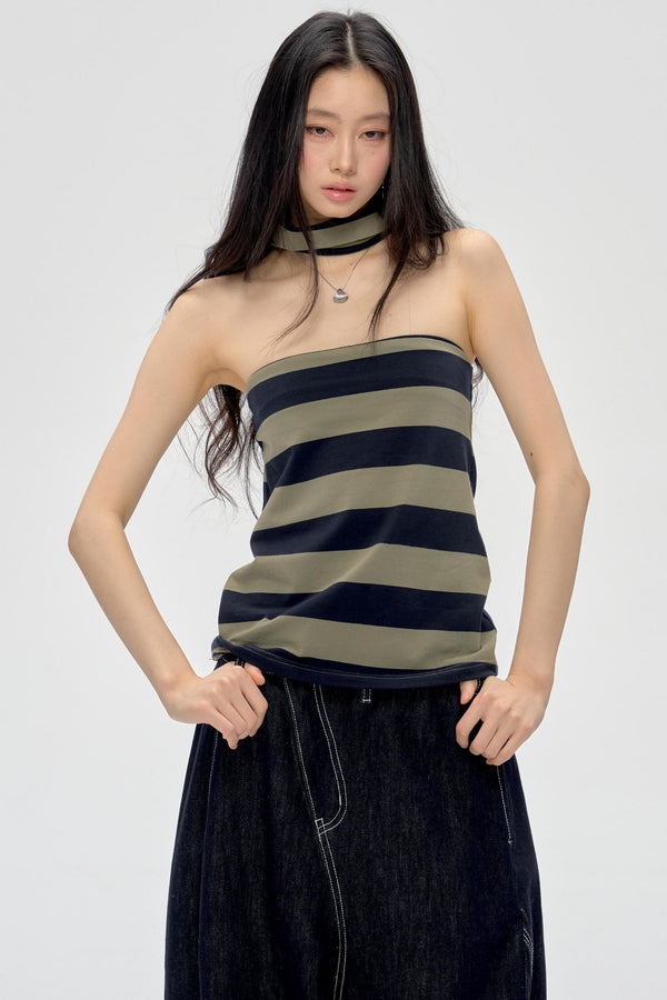 Summer Striped Neck Wrap Tank Top