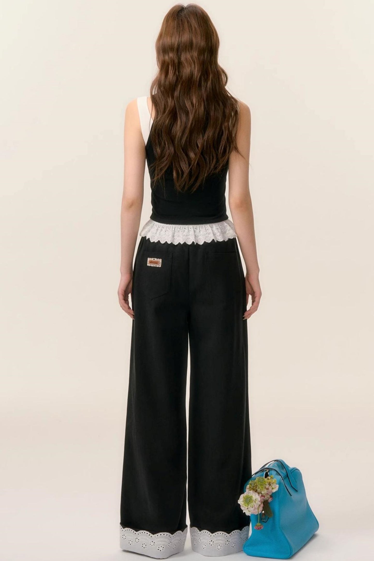 Lace-Trimmed Wide Leg Pants