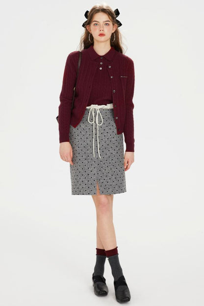 Dark Red Knit Polo T-Shirt