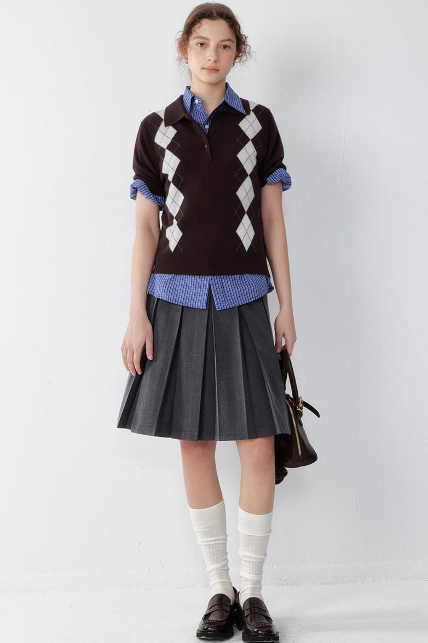 Gray Pleated A-Line Skirt