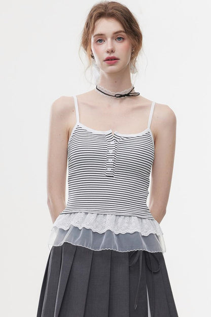 Lace-Trimmed Knit Peplum Top