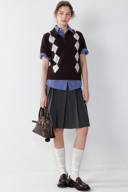 Gray Pleated A-Line Skirt