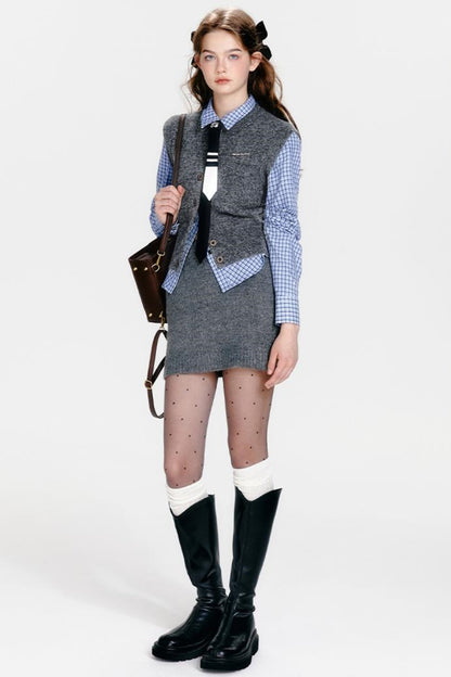 Chic Knit Vest & Skirt Set-Up