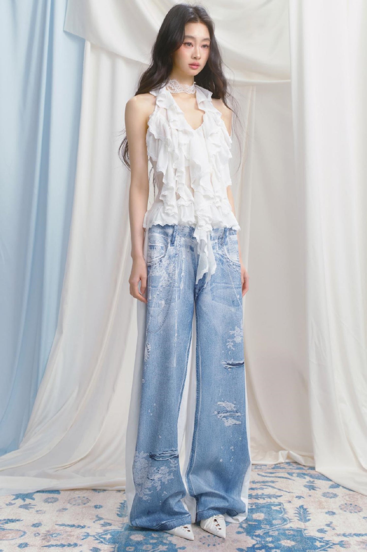 Blue Island White Denim Patch Sweatpants