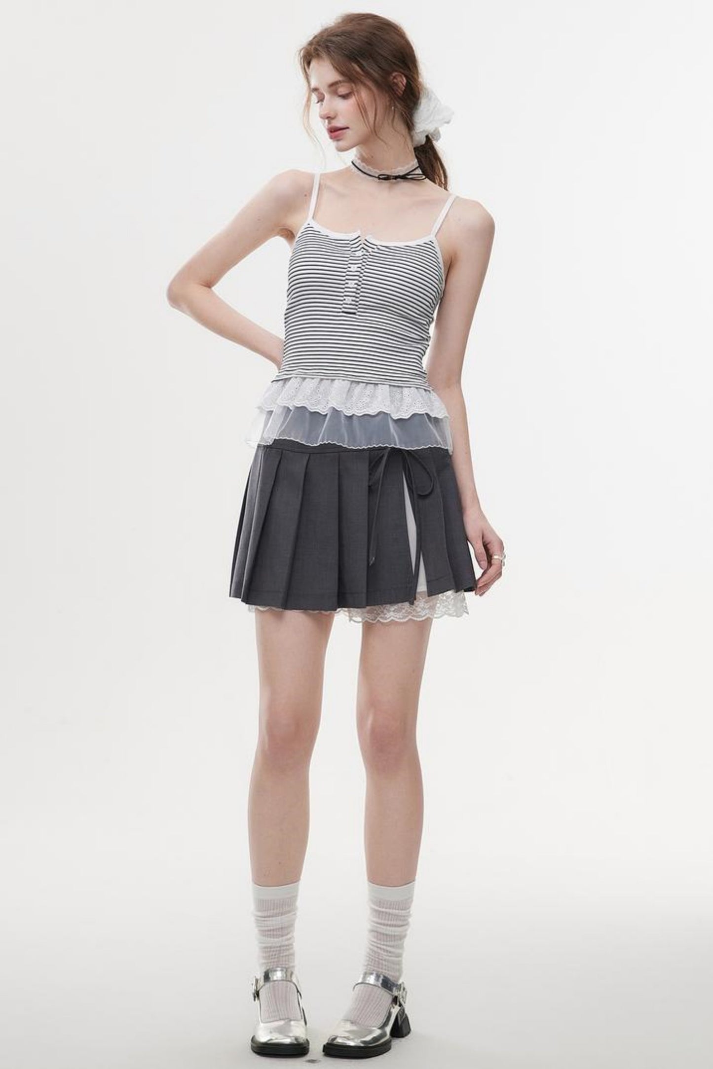 Lace-Trimmed Knit Peplum Top