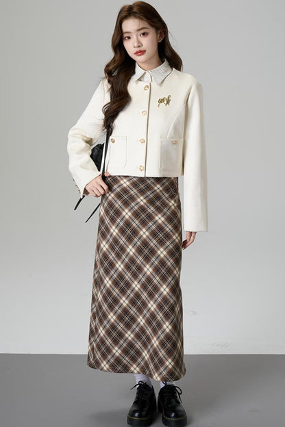 Brown Plaid A-Line Skirt