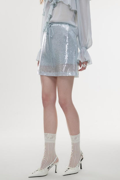 High-Waist Sequin A-Line Skirt