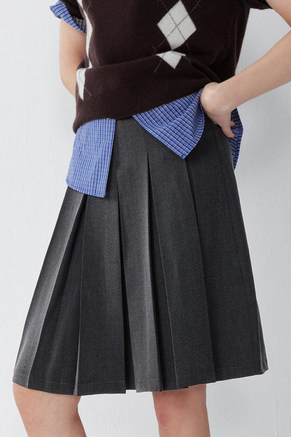 Gray Pleated A-Line Skirt