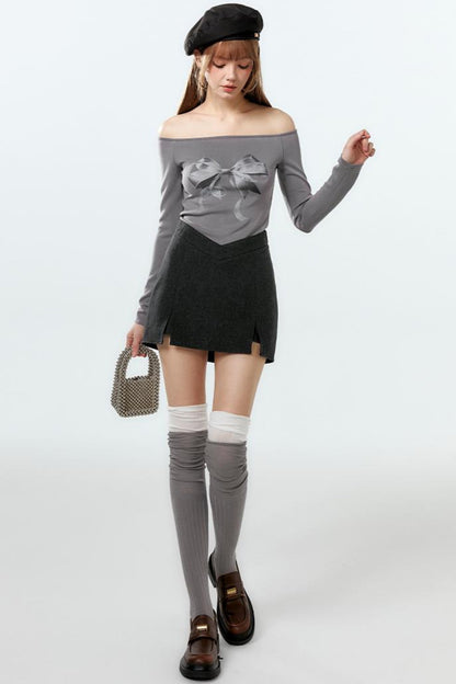 Gray Edgy Slit Skirt Set-Up