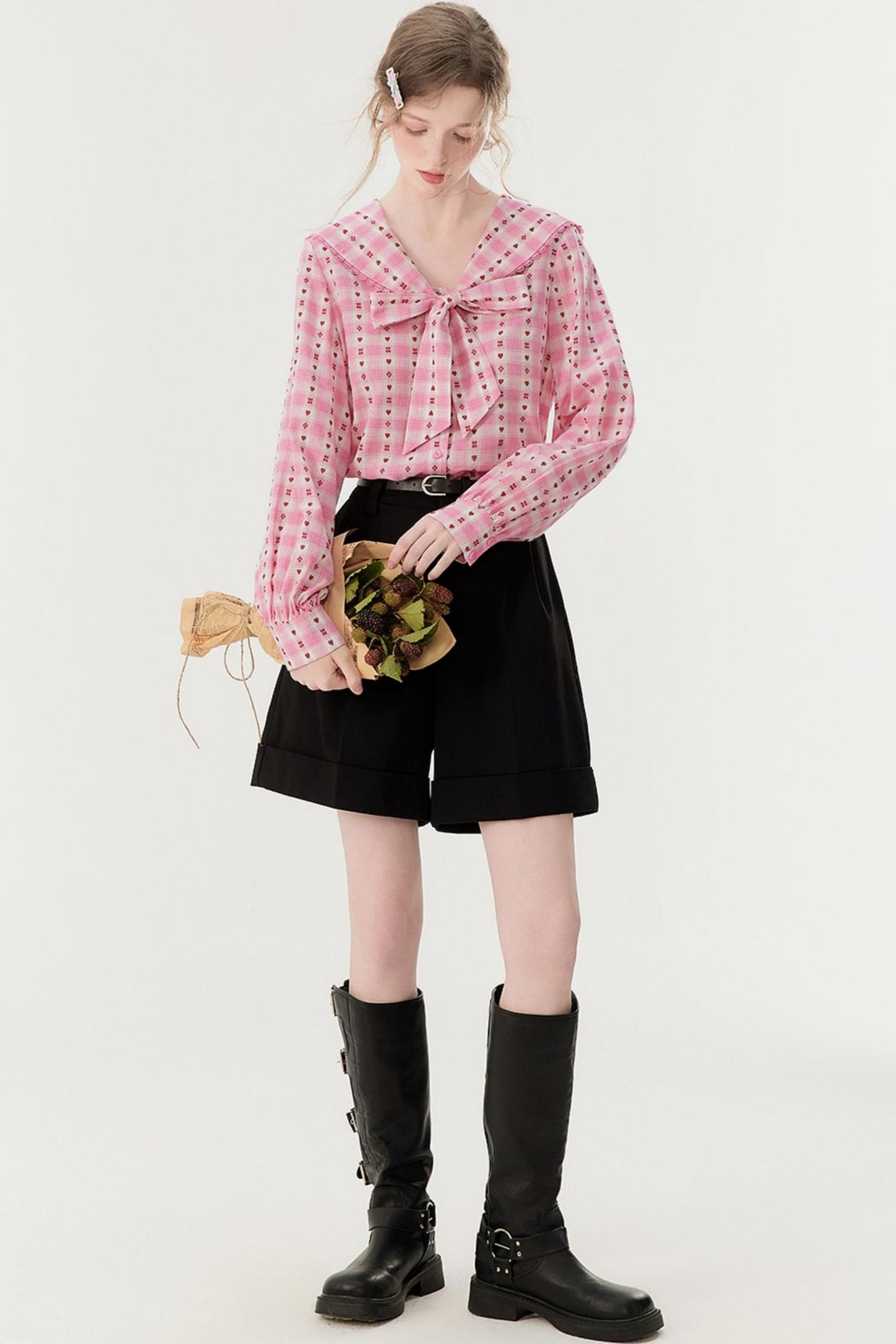 Pink Plaid Embroidered Shirt