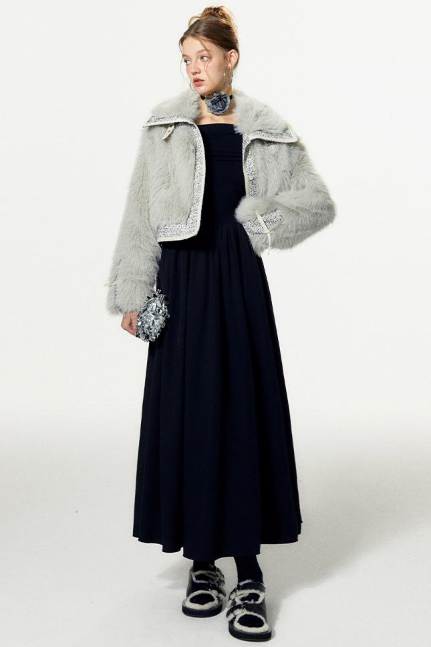 Black Embroidered Gown Dress