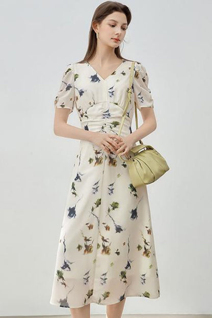 Floral V-Neck A-Line Dress