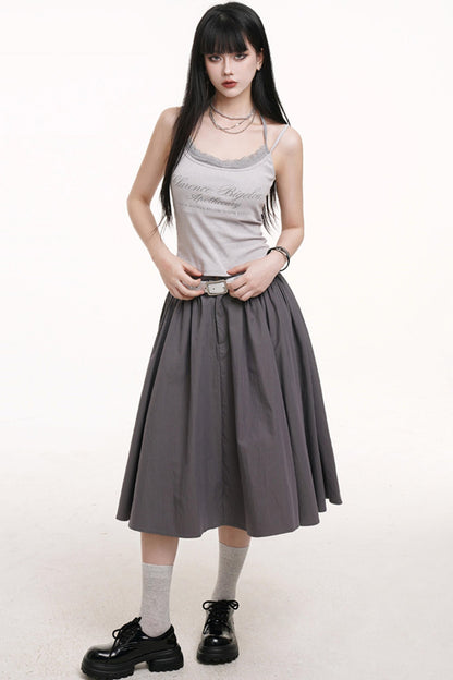 Gray Pleated Midi Skirt