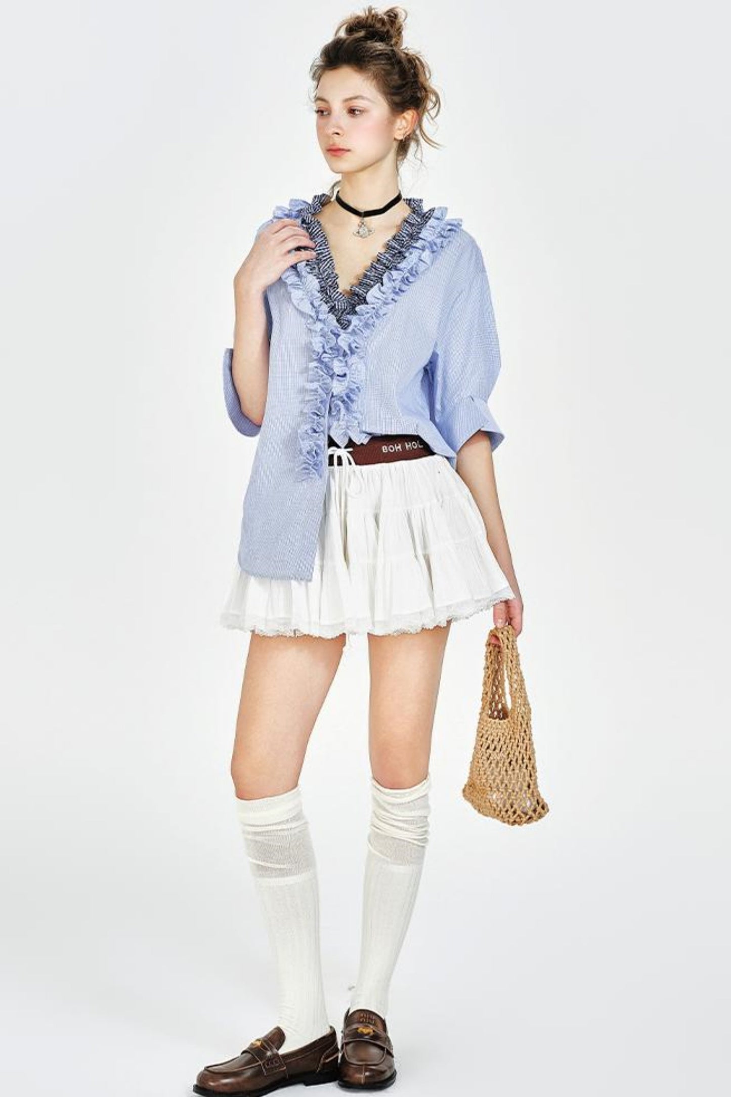 Blue Plaid V-Neck Shirt