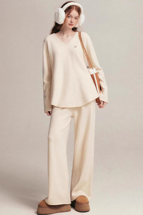 Rolled Sweater & Wide-Leg Pants Set-Up
